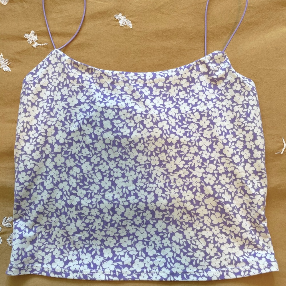 Gaze Lilac Floral Crop Tank XS